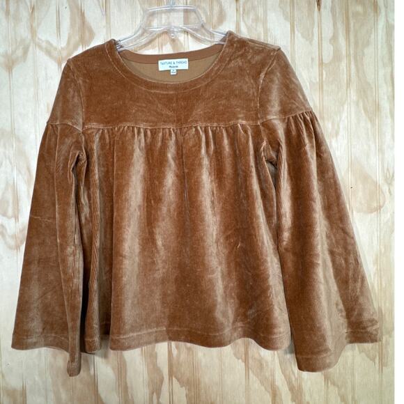 Madewell Texture & Thread Corduroy Swing Top XS Mustard Bell Sleeve Mockneck - Picture 2 of 8